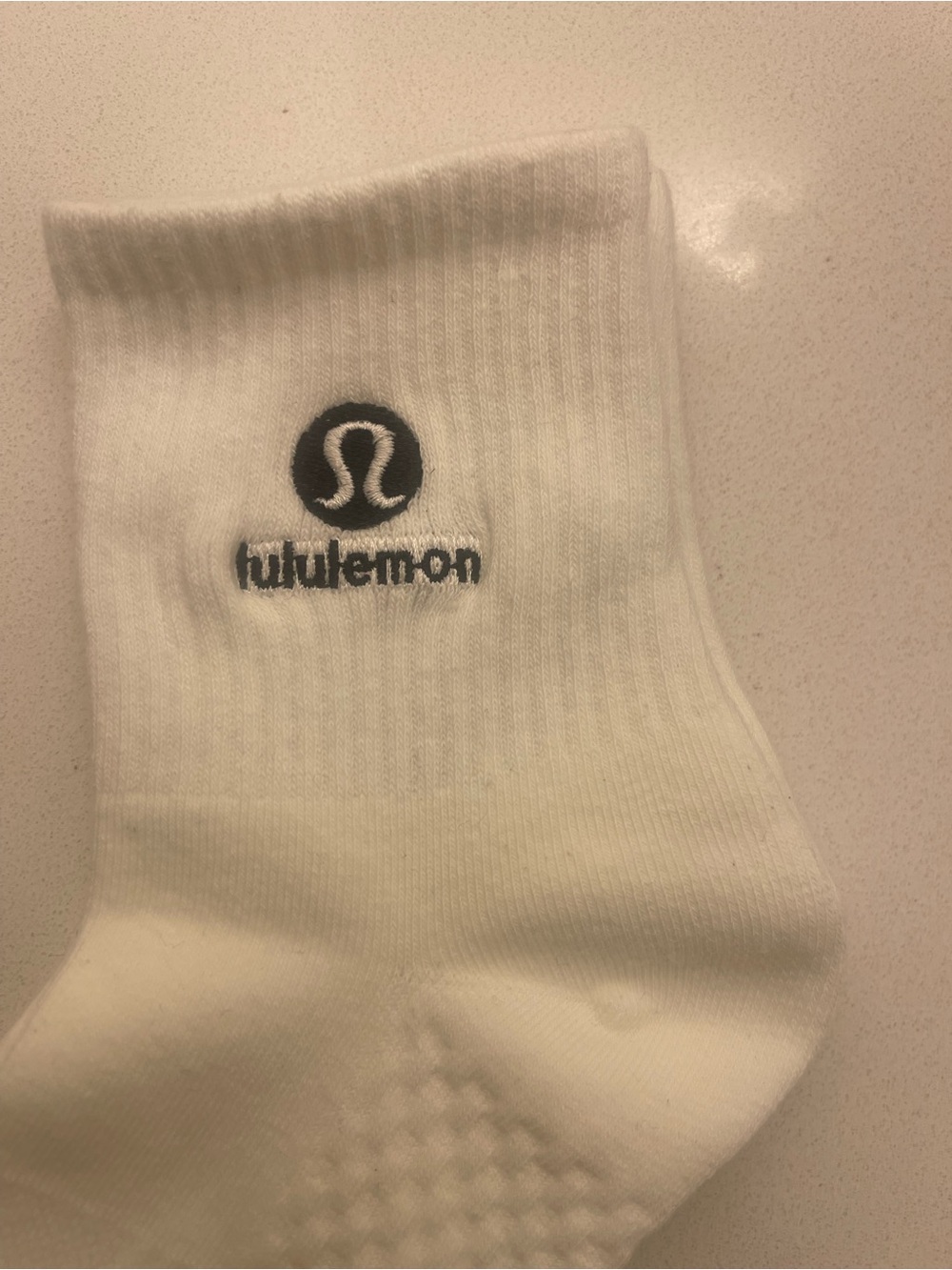 lululemon athletica White Crew Socks with Black Logo Embroidery